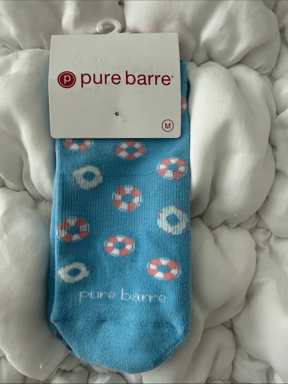Pure Barre Sky Blue Lifesaver Print Ankle Socks